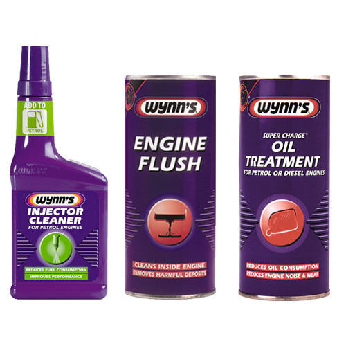 WYNNS 3 PACK PETROL INJECTOR CLEANER + ENGINE FLUSH ADDITIVE + OIL TREATMENT